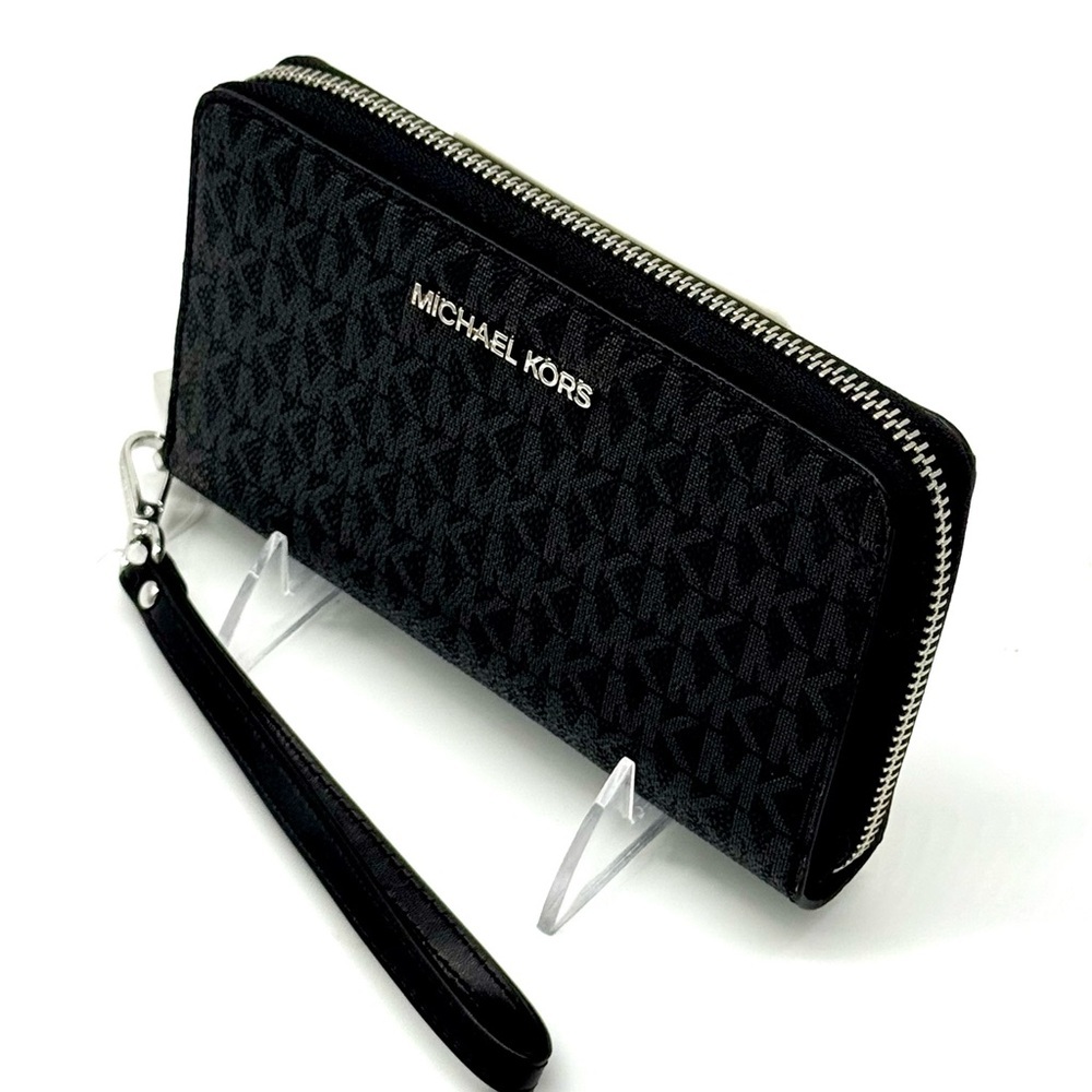 Michael Kors Jet Set Travel Flat MF Phone Case Wallet Black Signature - Picture 6 of 8